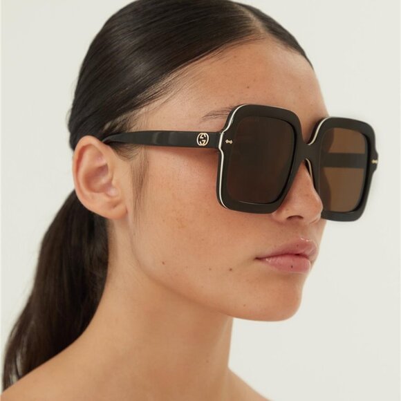 NEW GUCCI SQUARED OVERSIZE BLACK BROWN WOMEN GUCCI SUNGLASSES GG1241S 001 main image 5